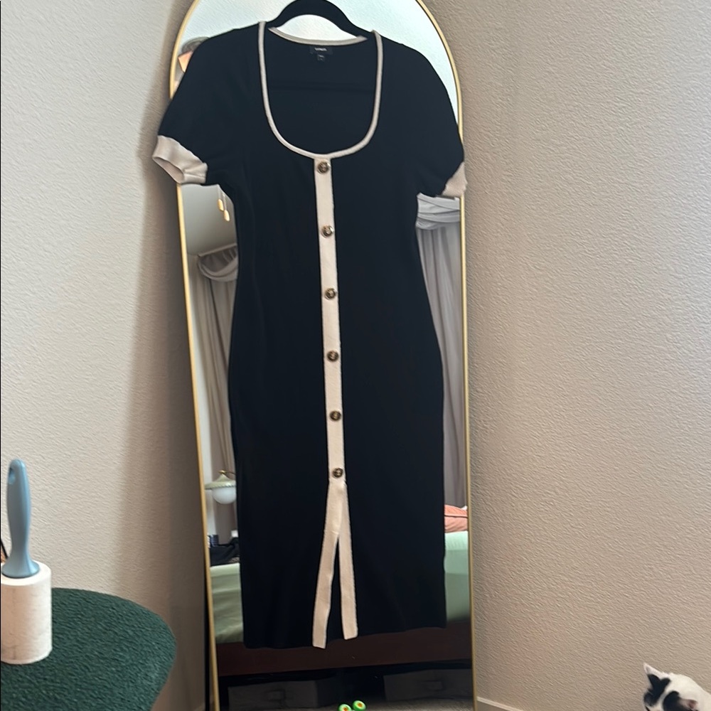 Black and cream fitted midi dress